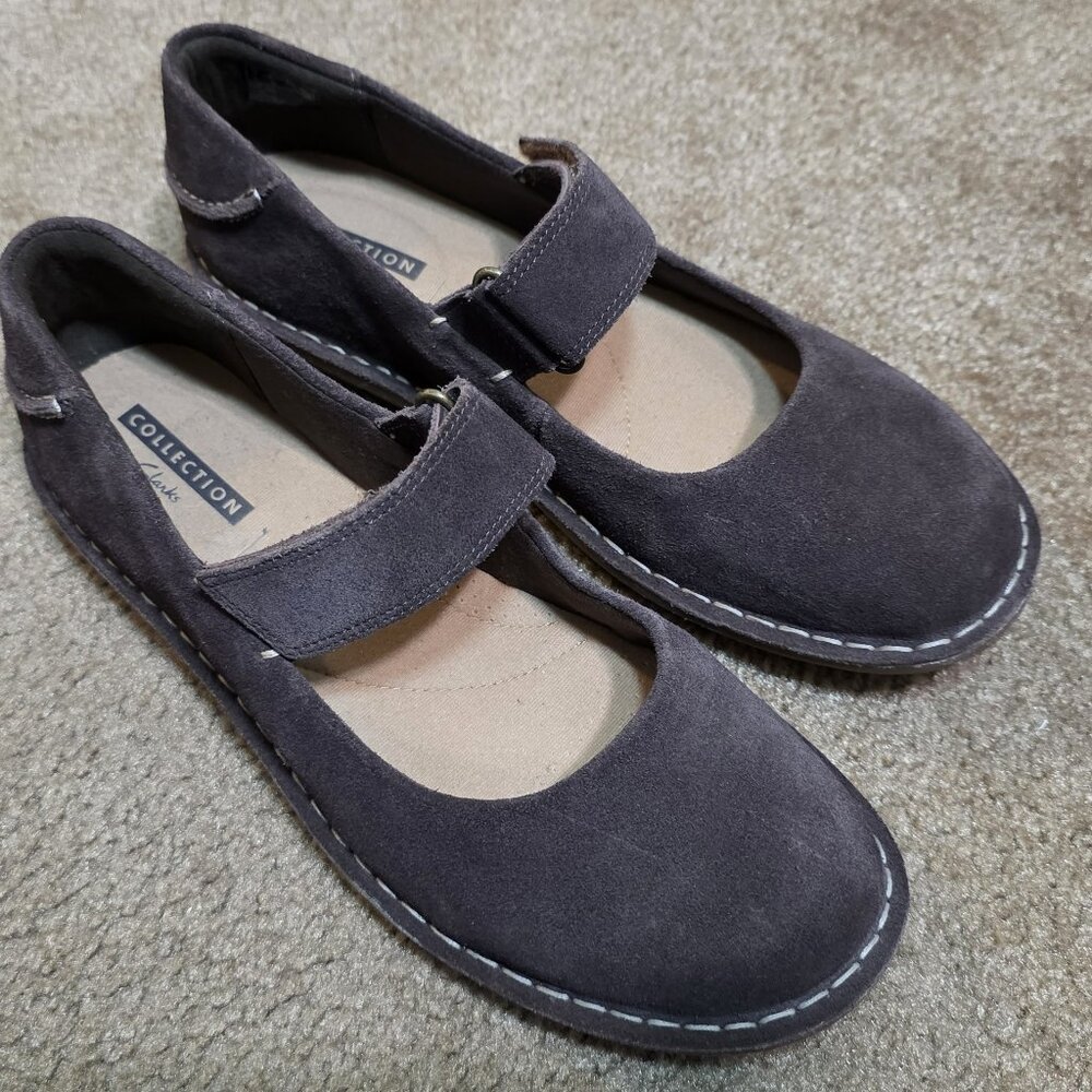 Clarks Dark Brown Suede Mary Jane Flats